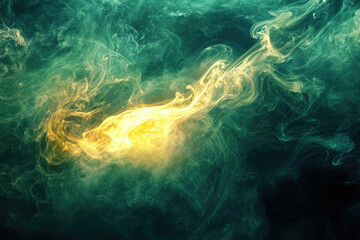 Poster - Abstract swirling smoke with teal and yellow hues, creating a mystical and ethereal atmosphere.