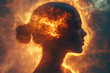 © Vibu design  gallery - A woman's silhouette engulfed in flames, symbolizing inner strength and resilience.