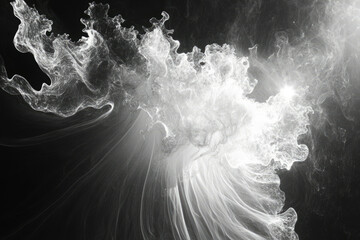 Aufkleber - Abstract grayscale image depicting swirling, ethereal clouds of smoke or energy, creating a dynamic, otherworldly scene.