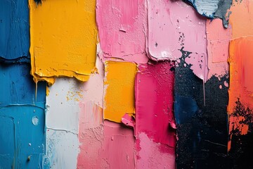 Poster - Vibrant color palette of paint textures on a canvas in an artistic studio setting