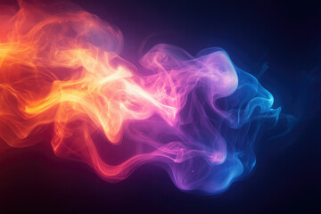 Poster - Abstract art depicting swirling, vibrant smoke in hues of orange, pink, and blue, creating a dynamic and ethereal visual.