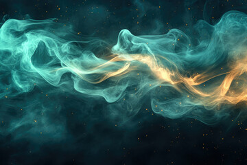 Aufkleber - Abstract cosmic artwork depicting swirling teal and gold nebulae with glittering stars.
