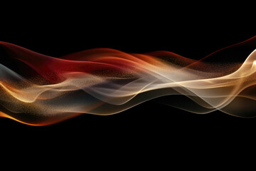 Poster - Abstract background with flowing red and gold waves, sparkling with golden dust particles on transparent background.
