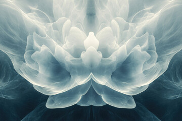 Aufkleber - Abstract ethereal floral artwork, soft, flowing, light teal and white, symmetrical design.