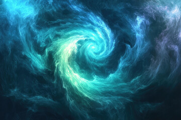 Poster - Abstract swirling vortex of teal and turquoise energy, resembling cosmic nebula or ocean currents.
