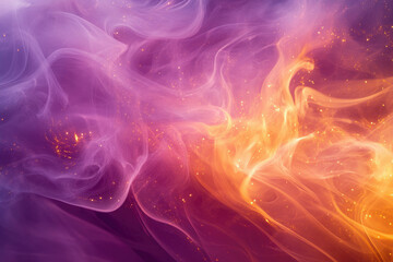 Poster - Abstract image of swirling purple and orange smoke with golden glitter, ethereal and dreamy.