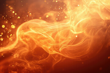 Aufkleber - Abstract fiery orange smoke swirls with golden bokeh, creating a vibrant and energetic visual.