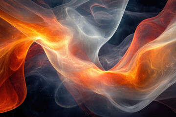 Poster - Abstract fiery and ethereal waves intertwine, creating a mesmerizing cosmic dance of light and energy.