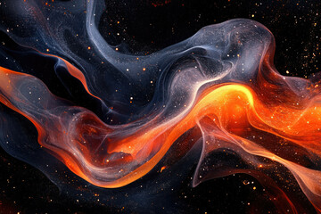 Poster - Abstract cosmic artwork depicting swirling nebulae in shades of orange, white, and dark blue against a starry backdrop.