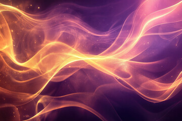 Aufkleber - Abstract background with flowing, luminous golden and purple waves, shimmering particles, and a dark backdrop.