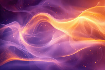 Aufkleber - Abstract image of flowing, luminous purple and gold waves with sparkling particles.