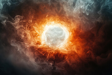 Aufkleber - Abstract fiery and smoky artwork with a central glowing orb, evoking feelings of power and energy.