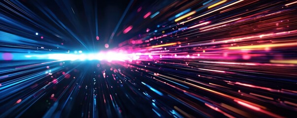 Fototapete - A vibrant burst of colorful light streaks radiating outward, creating a dynamic sense of speed and energy in a cosmic backdrop.