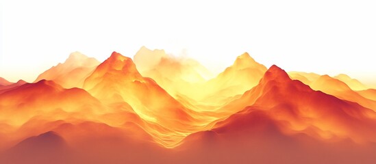 Fiery sunrise over hazy mountain range; bright background, digital art, website banner