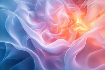 Leinwandbilder - Abstract image of flowing, translucent fabric in pastel shades of blue, pink, and orange.