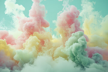 Fototapete - Pastel-colored smoke plumes swirl and blend, creating a dreamy, ethereal atmosphere.