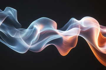 Poster - Abstract art depicting flowing, translucent waves of light in cool and warm tones against a dark background.