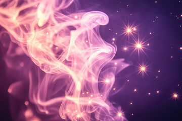 Aufkleber - Abstract art depicting swirling pink smoke with sparkling stars against a dark purple backdrop.