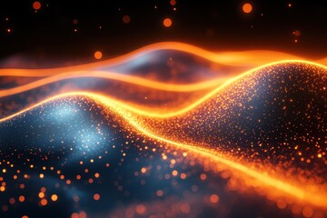 Poster - Waves of glowing particles create a mesmerizing visual effect in a dark space environment