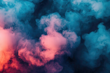 Poster - Abstract image of vibrant teal and coral smoke swirling against a dark background.