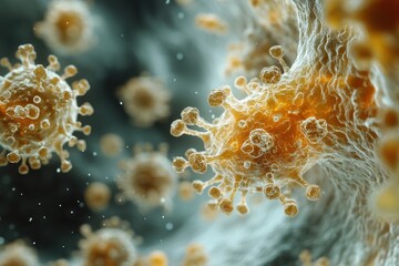 Poster - Close-up view of virus particles showcasing intricate structures and textures in a microscopic environment