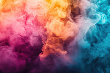 Poster - Abstract image of vibrant, multicolored smoke swirling in dynamic patterns against a dark background.