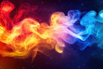 Poster - Abstract cosmic swirls of vibrant red, orange, and blue smoke against a starry backdrop.