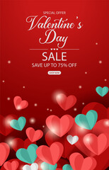 Wall Mural - Modern Valentine's Day sale banner. Holiday background design with big heart made of pink