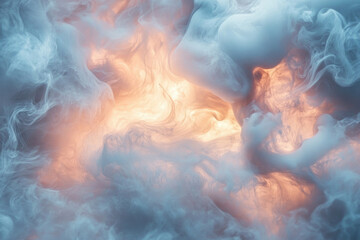 Aufkleber - Abstract image of swirling smoke with pastel orange and blue hues, creating a dreamy, ethereal atmosphere.