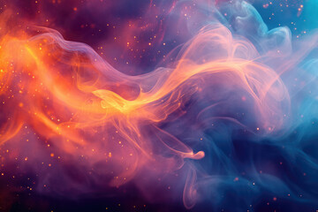 Aufkleber - Abstract cosmic swirls of vibrant orange and blue smoke with glittering particles, creating a dreamy, ethereal nebula.