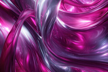 Poster - Abstract swirling metallic forms in shades of vibrant pink and silver, creating a dynamic and luxurious visual effect.