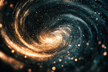Poster - A mesmerizing cosmic swirl of golden light and dark teal, resembling a galaxy or nebula.