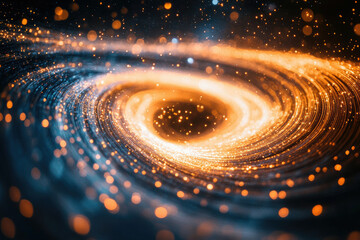 Poster - A swirling vortex of golden light and dark matter, resembling a cosmic nebula or black hole.