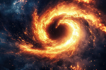 Poster - A fiery cosmic swirl, a mesmerizing vortex of orange and yellow flames against a dark, starry backdrop.