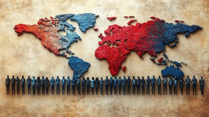 Poster - World map art made of wooden sticks in creative geometric design for home decor