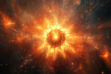 Poster - Fiery cosmic explosion, a vibrant nebula of intense energy and swirling colors in deep space.