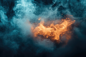 Aufkleber - Abstract art depicting swirling teal and orange smoke against a dark background.