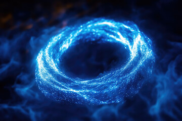 Poster - A mesmerizing blue vortex of light particles swirling in a dark, ethereal space, creating a captivating circular pattern.