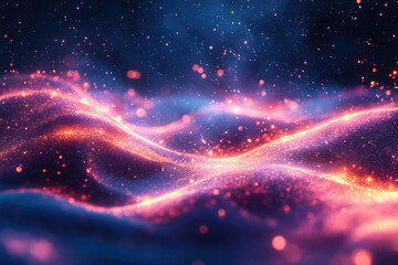 Aufkleber - Abstract cosmic landscape with glowing pink and blue particles, creating a dreamy, ethereal scene.
