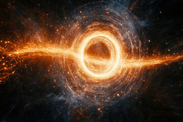 Poster - A swirling vortex of cosmic energy, fiery particles illuminate a dark nebula, resembling a celestial ring of light and power.