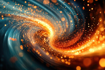 Poster - A mesmerizing swirl of gold and teal sparkles, creating a cosmic, vibrant, and energetic abstract background.