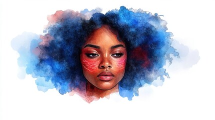 Poster - Woman with red face painted in watercolor style artistic portrait on canvas background