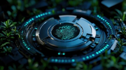 Poster - A green and silver object with a blue circle in the middle