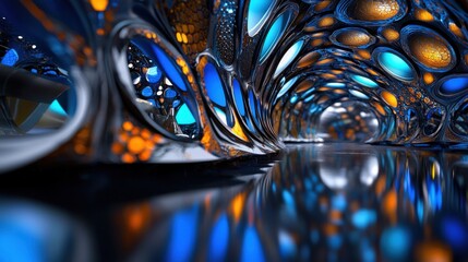 Poster - A blue and orange spiral with a reflective surface