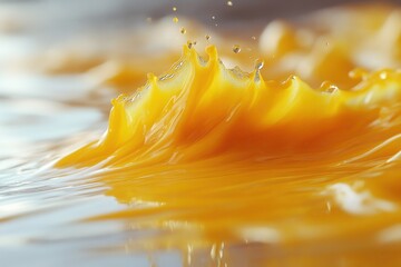 Poster - Splashes of vibrant yellow liquid create a dynamic effect in calm waters during daylight hours