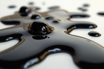 Poster - Black oil spread across a smooth surface with glossy reflections in bright light
