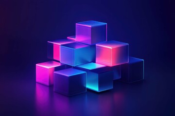 Poster - Colorful illuminated blocks create an abstract structure in a vibrant digital space