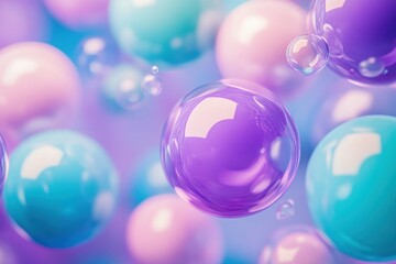 Poster - Colorful bubbles floating against a soft gradient background in vibrant shades of purple and blue
