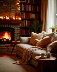 Poster - living room with fireplace