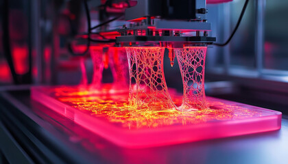 Poster - Bioprinter constructing vascular systems with glowing liquid